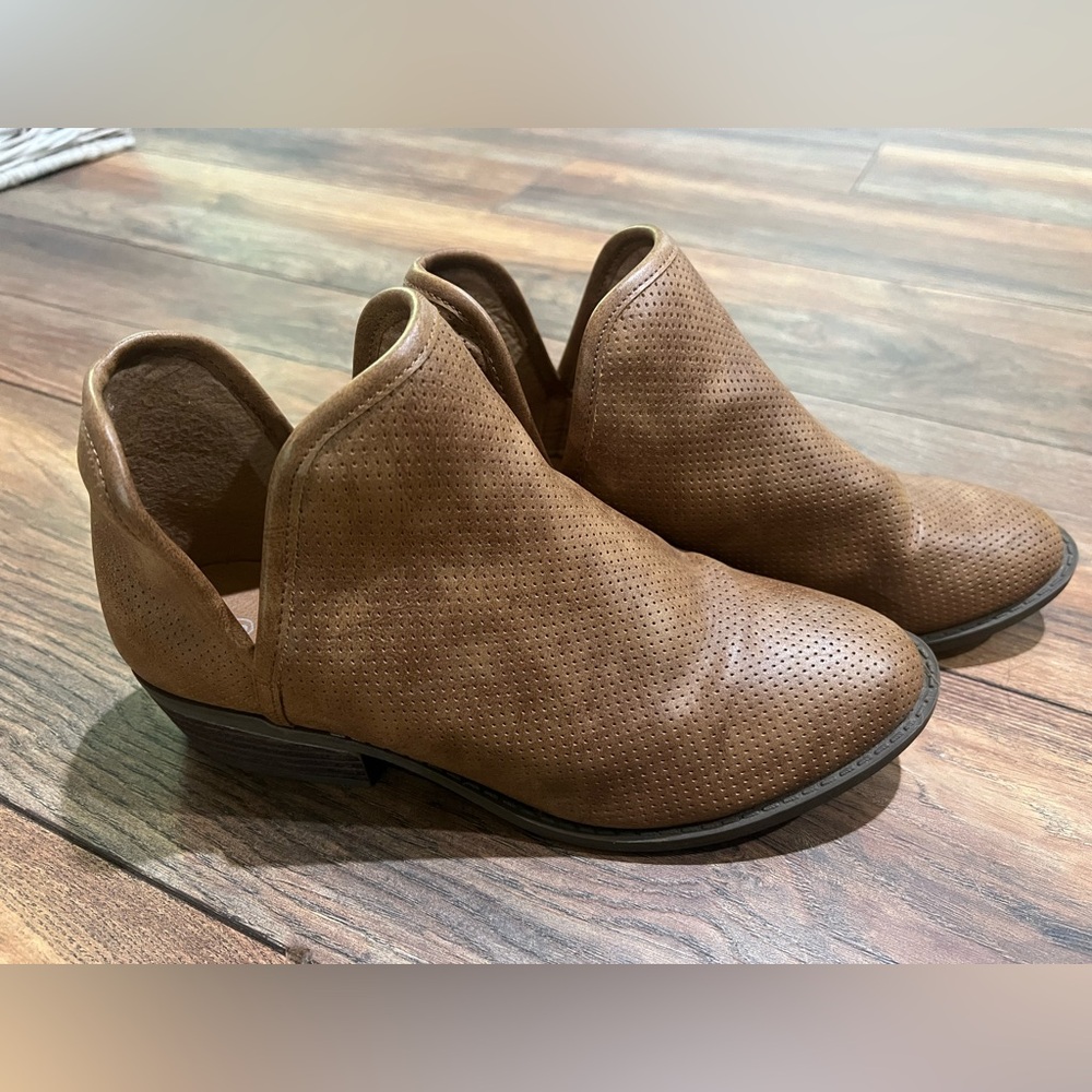 { serra } Faux Leather Laser Cut Ankle Boots